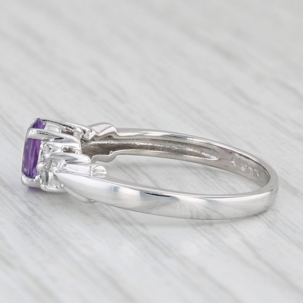 0.44ctw Oval Amethyst Diamond Ring 10k White Gold Size 5.75