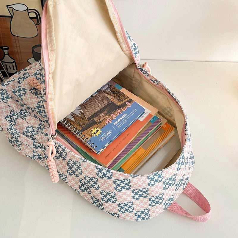 Women's Oxford Cloth Color Block Cute Square Zipper Fashion Backpack