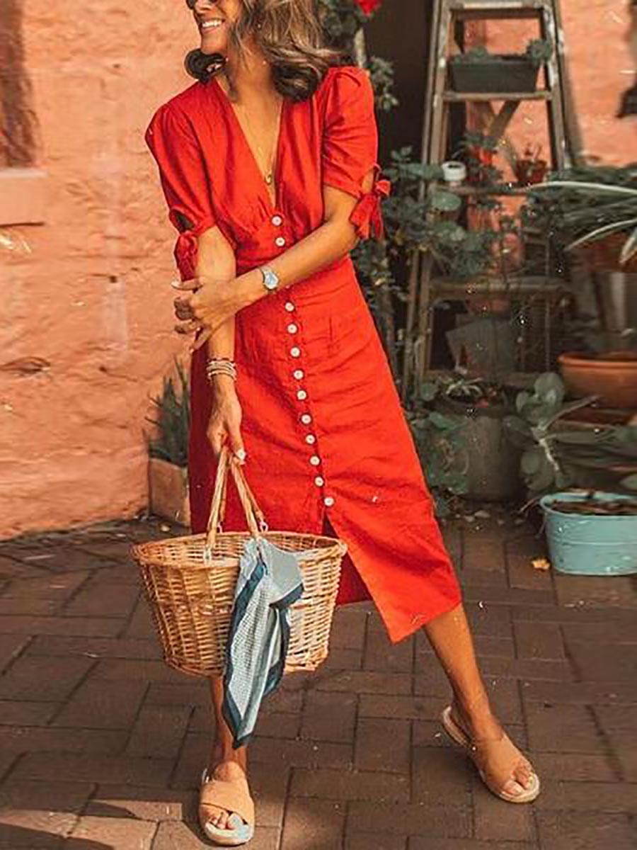 Button Knot Sleeve Dress
