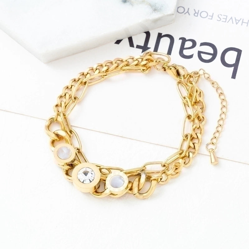 Round Butterfly Inlay Shell Zircon Gold Plated
