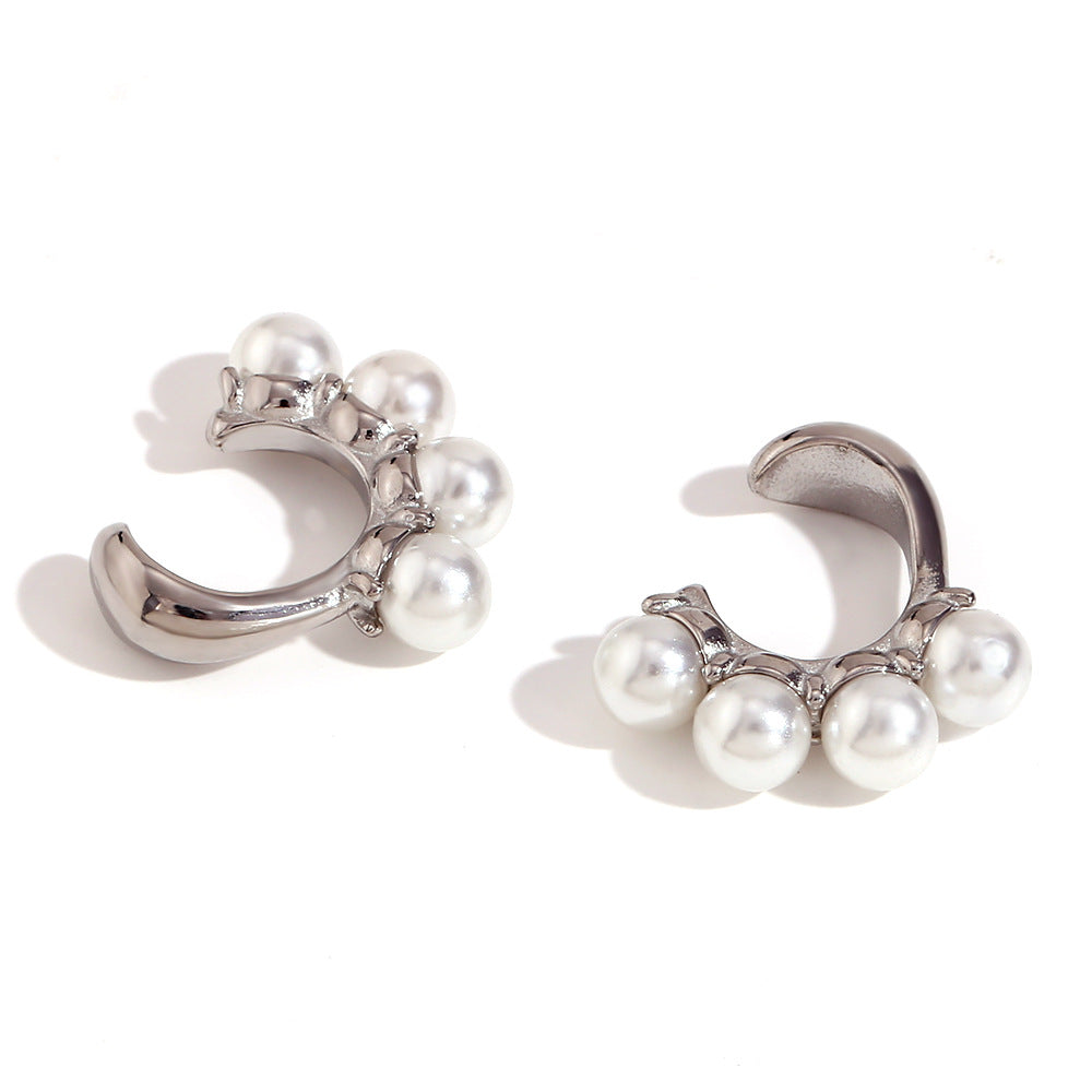 Women Fashion Circle Geometric Stainless Steel 18K Gold Plated Clip On Earrings