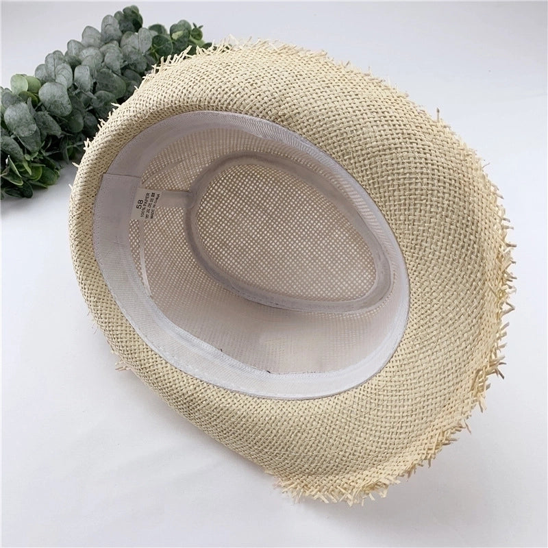 Summer Hat Breathable Raw Edge Straw Hat Retro Jazz Hat Small Top Hat