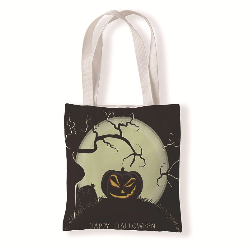 Halloween Women's Medium Canvas Pumpkin Letter Elegant Streetwear Square Open Canvas Bag