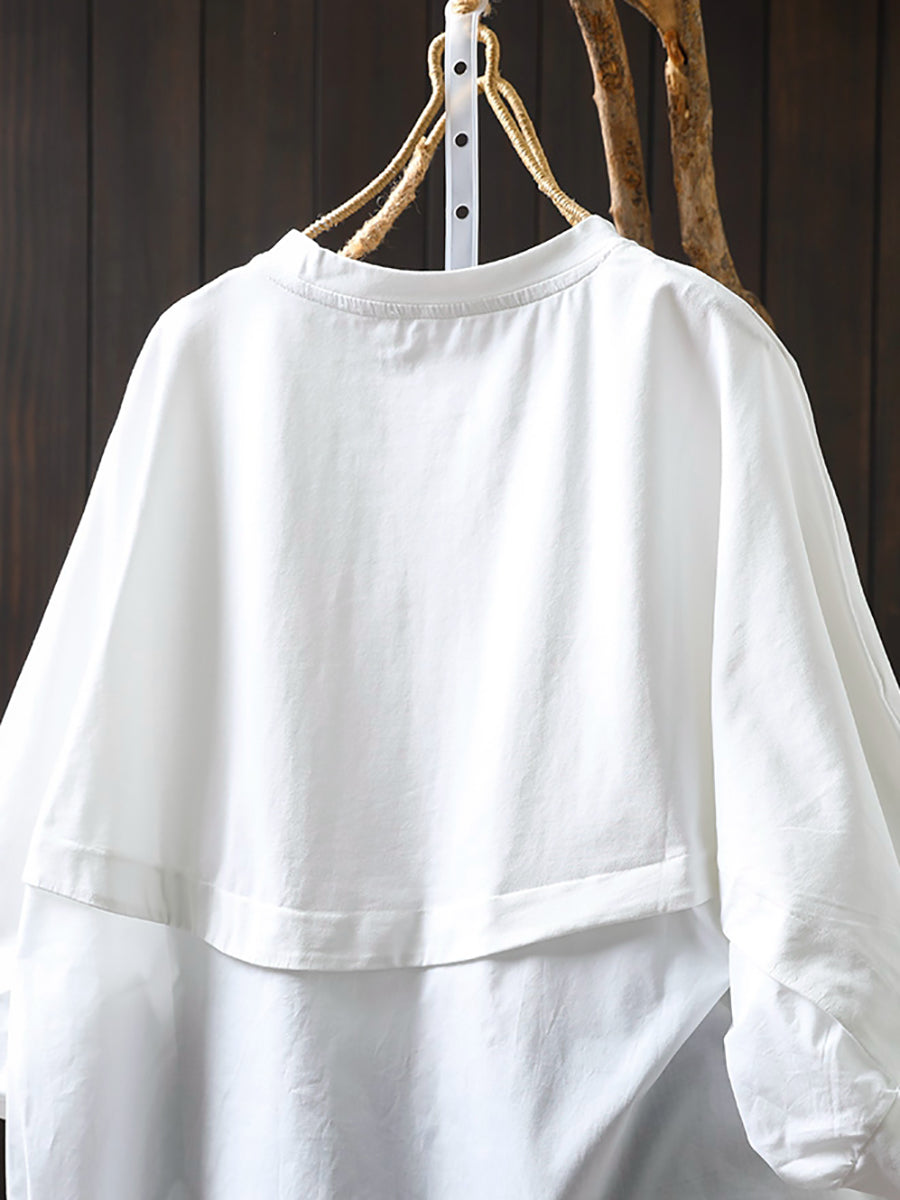 Women Summer Pocket Pure Color O-Neck Cotton Shirt