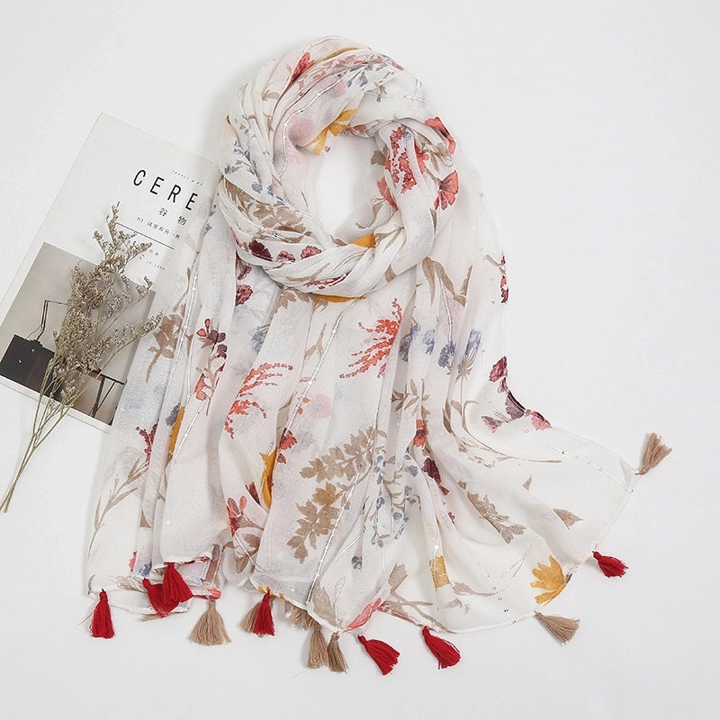 Women's Sweet Pastoral Flower Polyester Silk Scarf