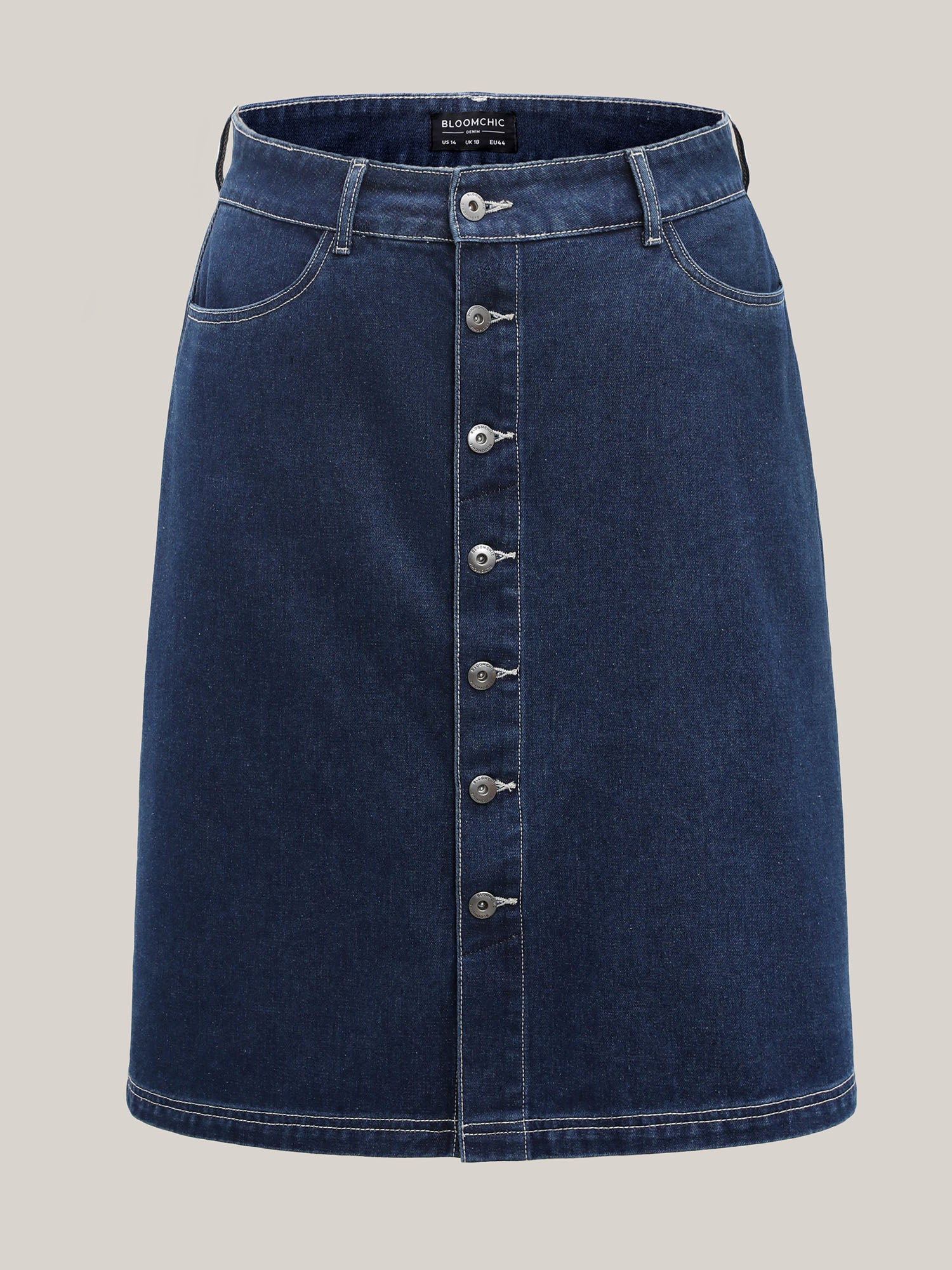 Button Front Straight-Fit Denim Skirt