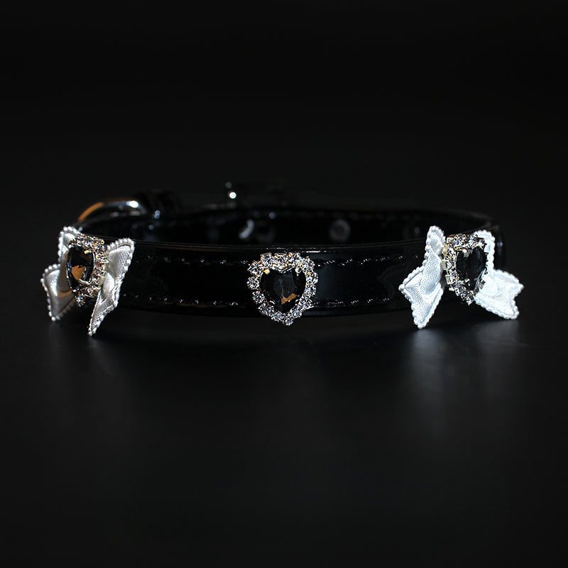Rhinestone Heart Bow Decor Dog Cat Collar