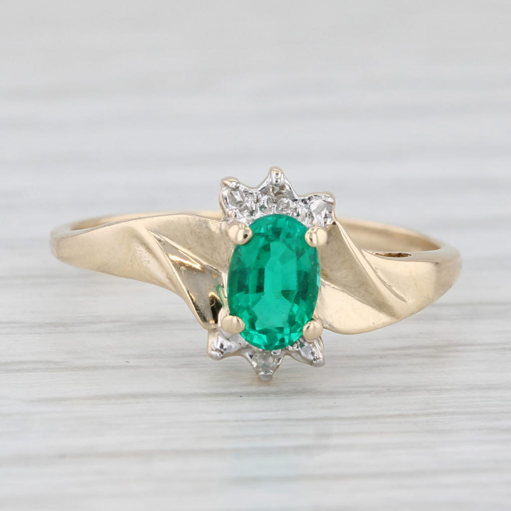 0.70ct Oval Lab Created Emerald Diamond Ring 10k Yellow Gold Size 7