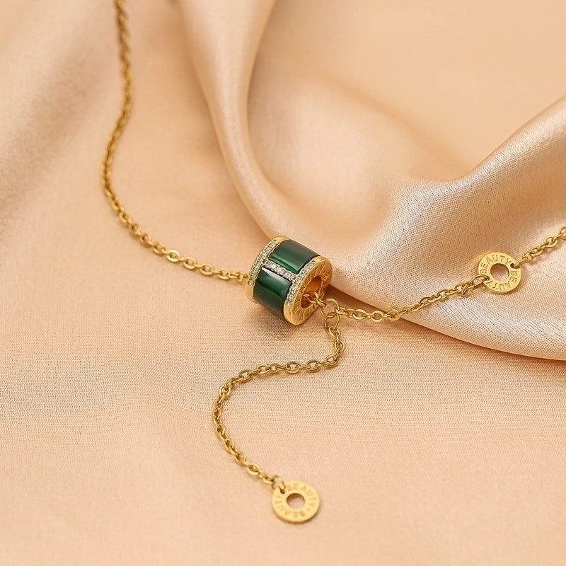 304 Stainless Steel Copper 18K Gold Plated Glam Luxurious Plating Inlay Solid Color Diamond Pendant Necklace