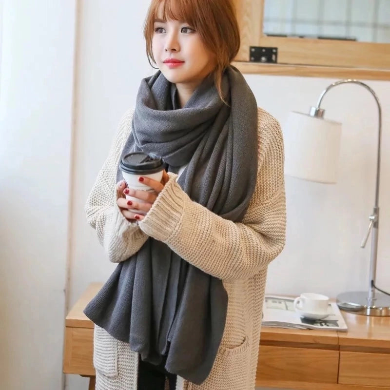 Winter Knitted Wool Scarf Cashmere Solid Color Fashion Shawl Warm Extended Scarf
