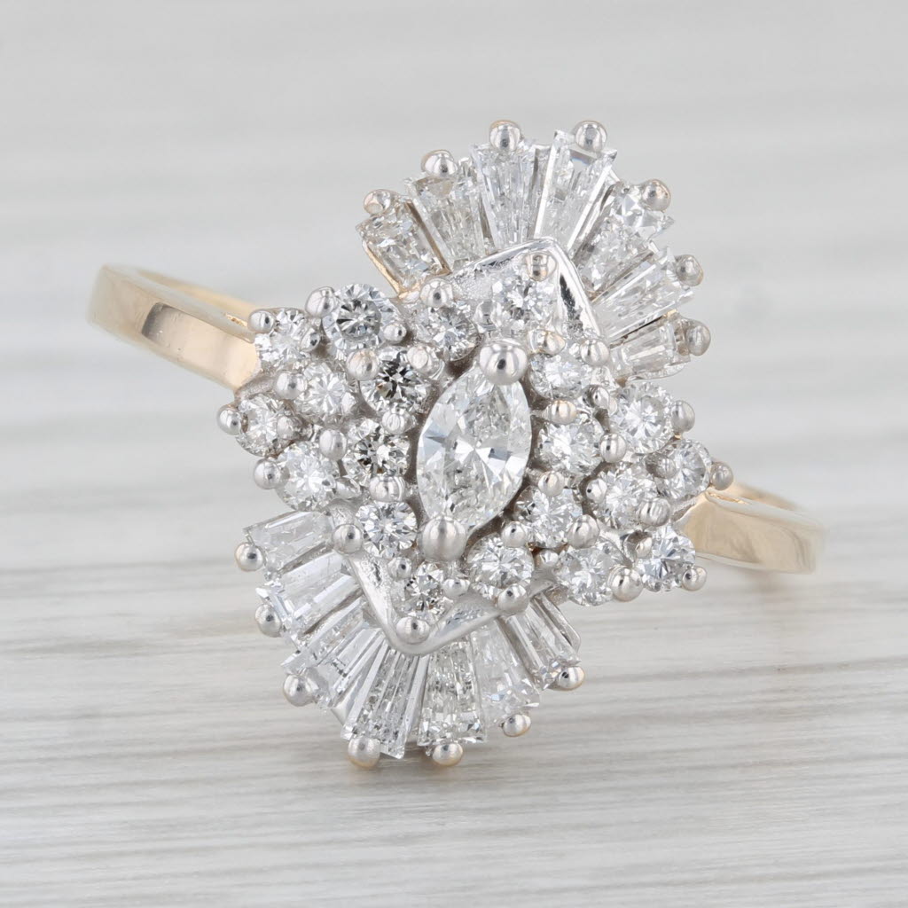 0.73ctw Diamond Cluster Engagement Ring 14k Yellow Gold Size 9