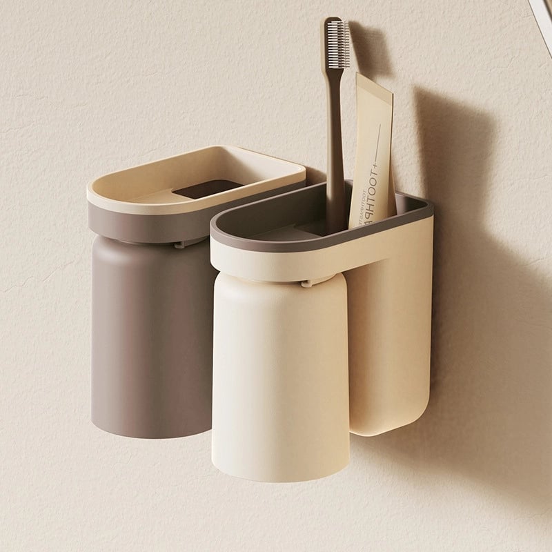 Wash Cup Wall-mounted Toothbrush Holder Punch-free Toothbrush Cup Suit Wall-mounted Household Toothbrush Holder Storage Rack