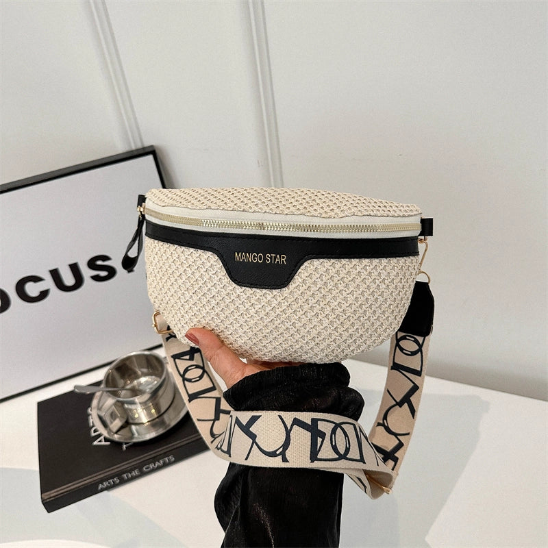 Women's Vacation Solid Color Straw Waist Bags
