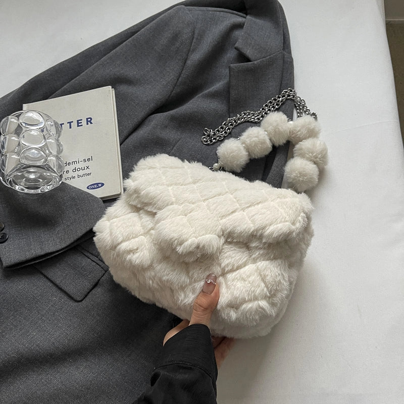 Women's Small Plush Solid Color Elegant Streetwear Plush Square Flip Cover Square Bag