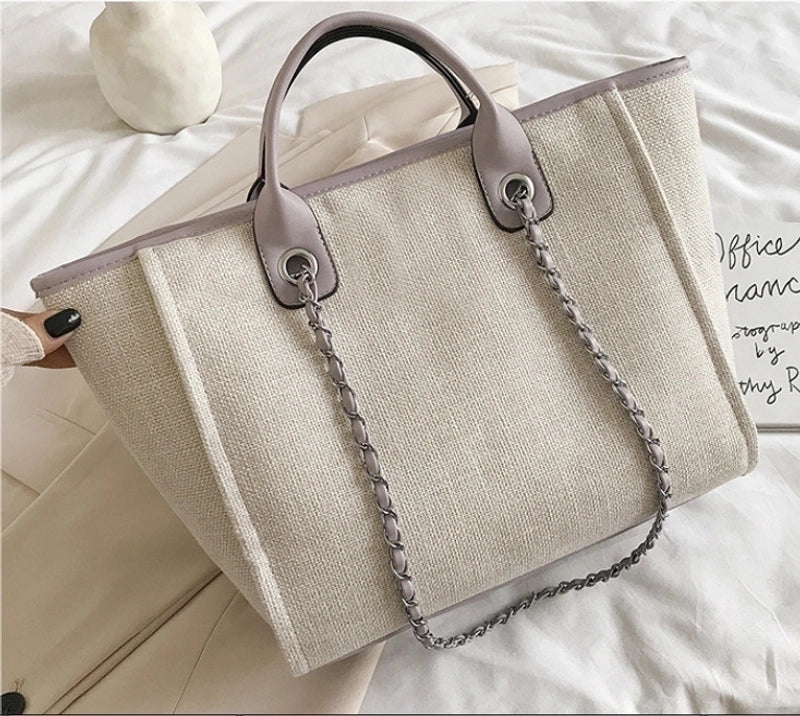 Women'S Large Canvas Solid Color Streetwear Square Zipper Tote Bag