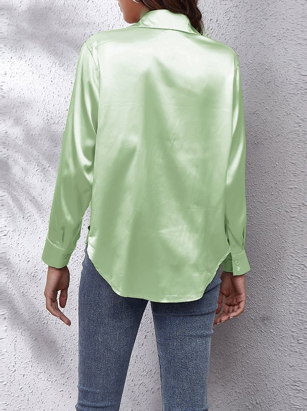 Long Sleeves Loose Solid Color Lapel Blouses&Shirts Tops