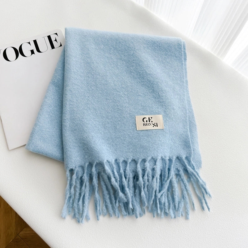 Women's Minimalist Solid Color Imitation Cashmere Tassel Scarf