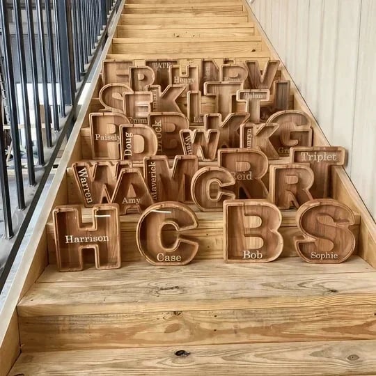 (🔥Summer Hot Sale Now-50% Off) Personalized Wooden Letter Piggy Bank - FREE SHIPPING