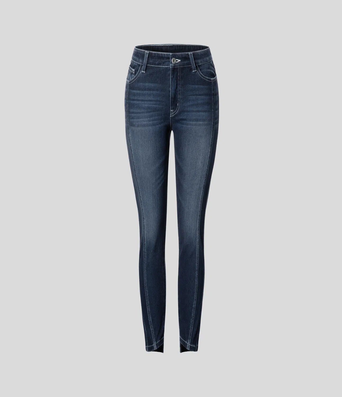 Mid Rise Button Zipper Multiple Pockets Stretchy Knit Casual Skinny Jeans