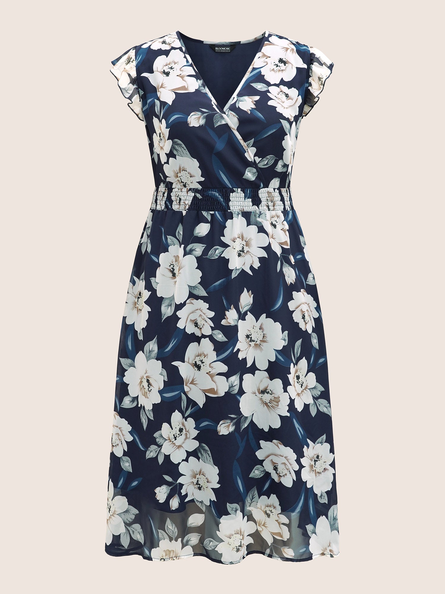 Chiffon Floral Ruffle Cap Sleeve Dress