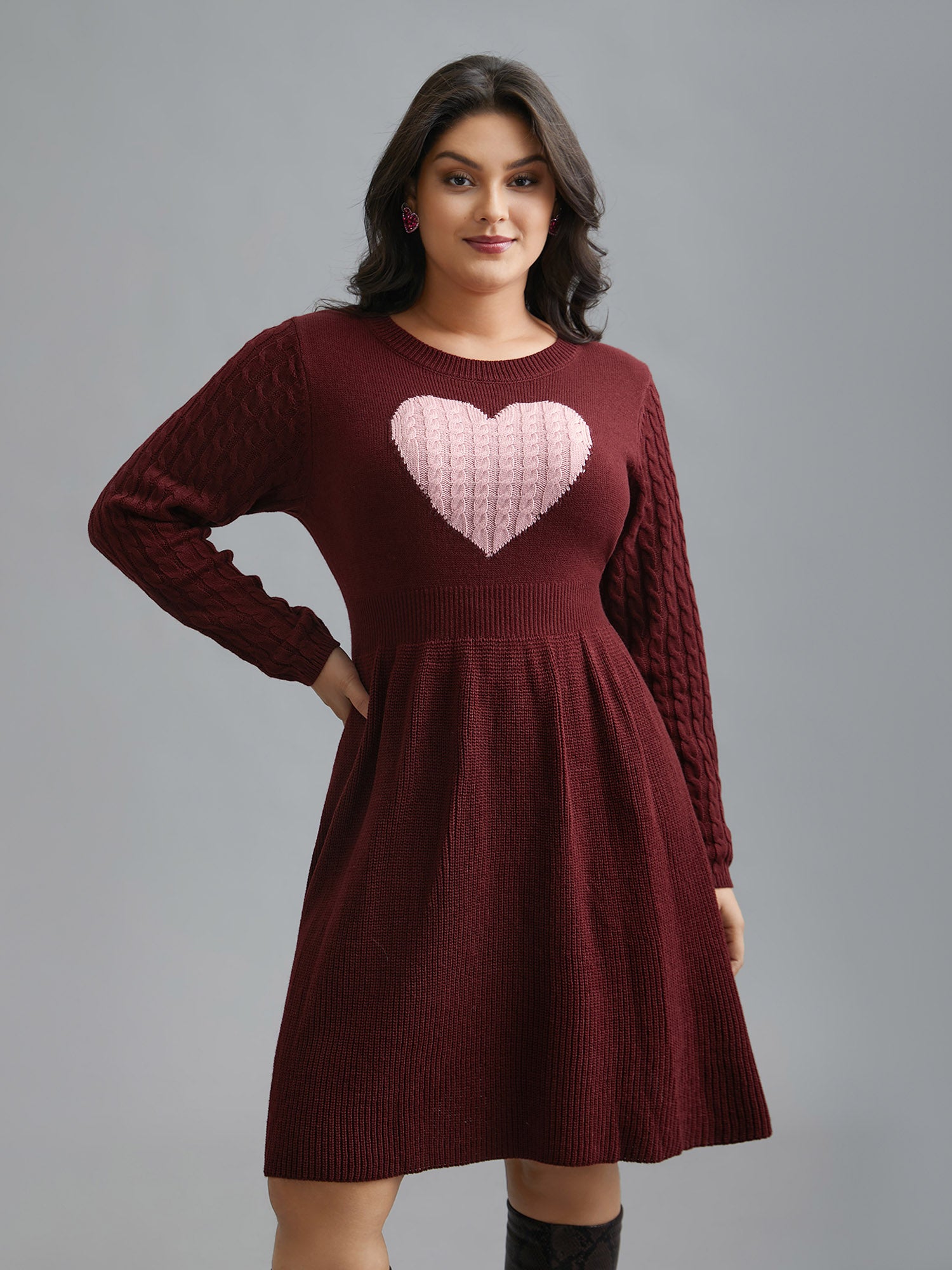 Heart Motif Contrast Textured Dress