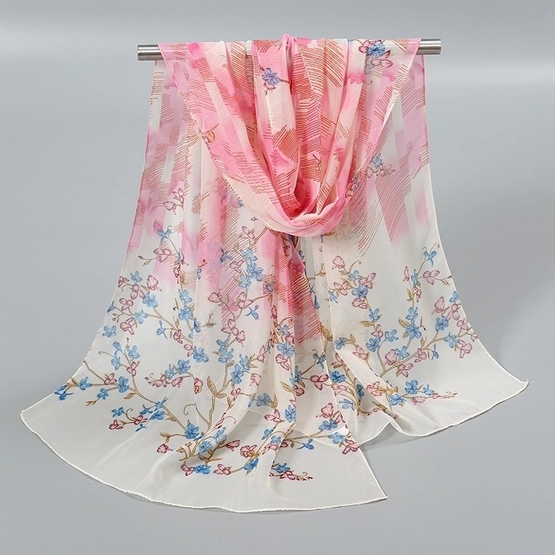 Women's Sweet Flower Chiffon Printing Silk Scarf