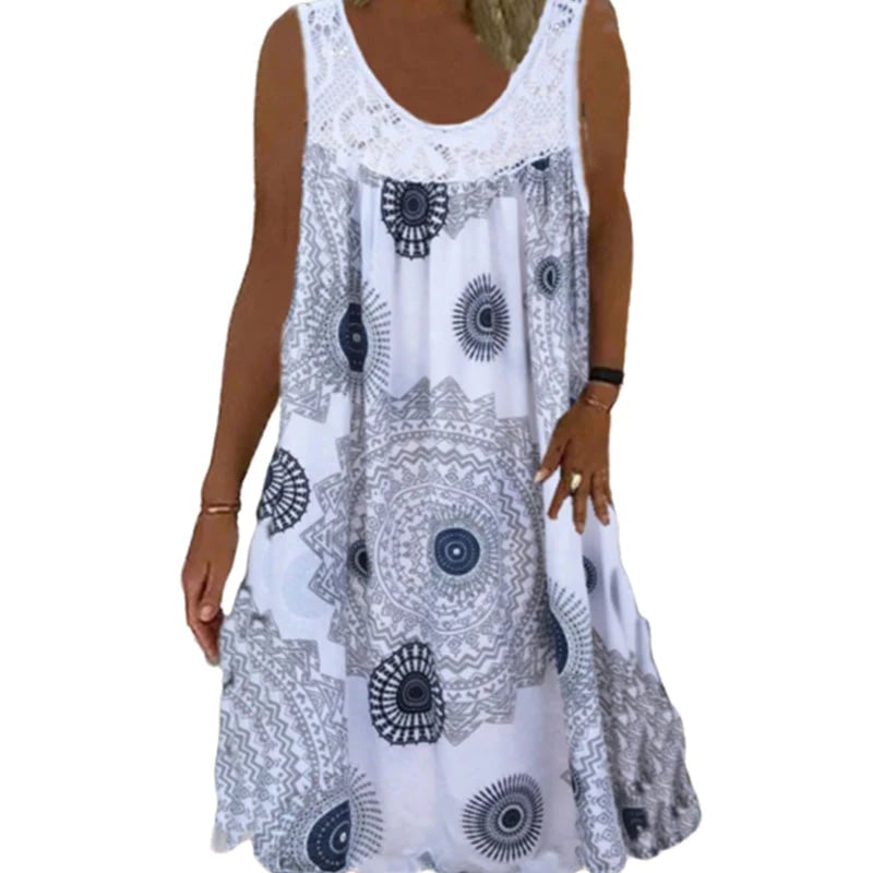 Women Summer O-Neck Sleeveless Print Dress