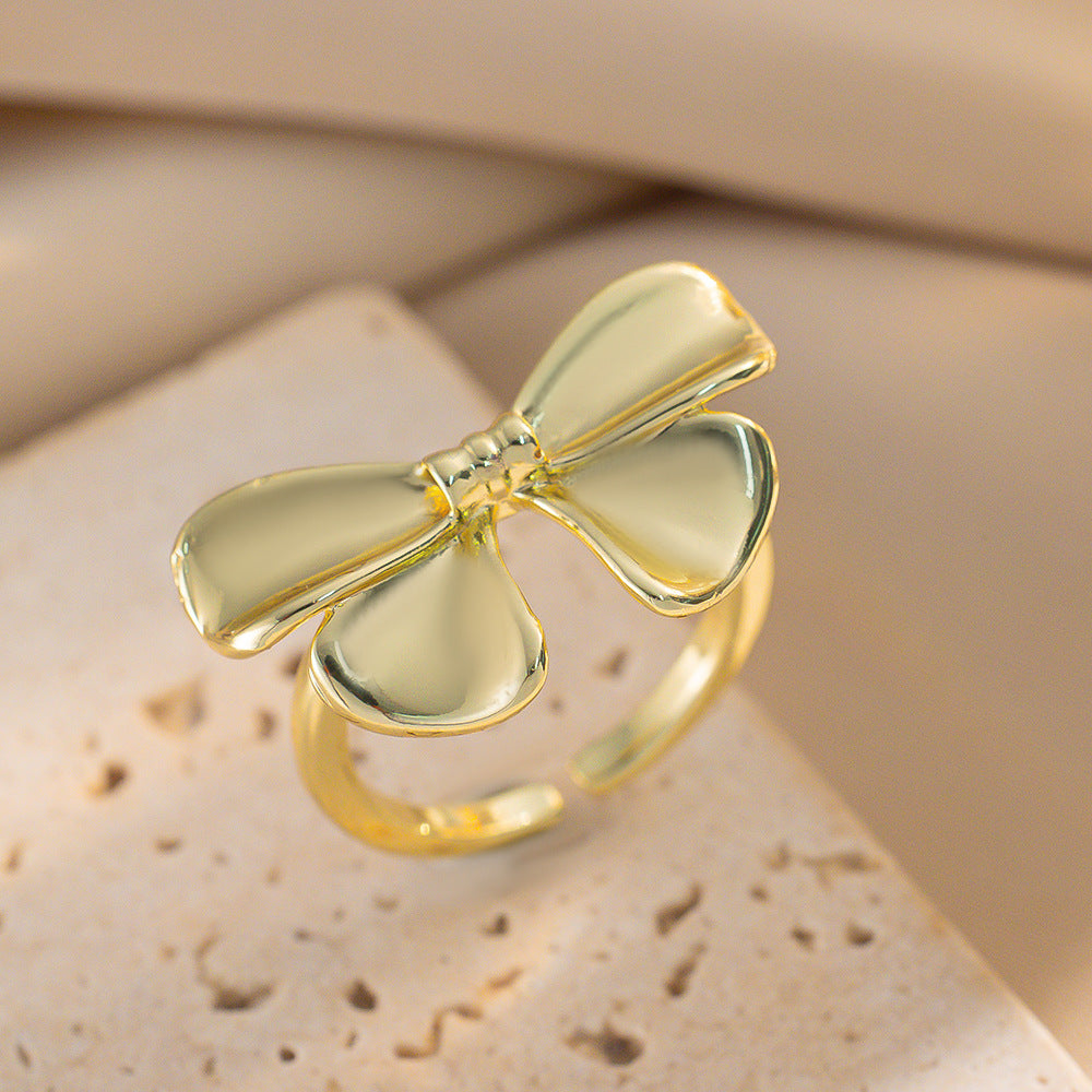 Niche Design Bow Ring For Women Fashionable Exquisite Simple And Versatile Open Ring