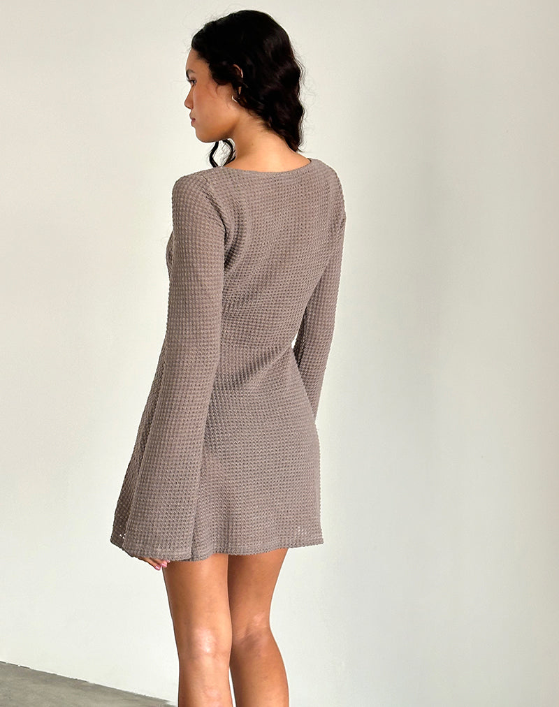 Sevila Long Sleeve Mini Dress in Light Taupe Knit