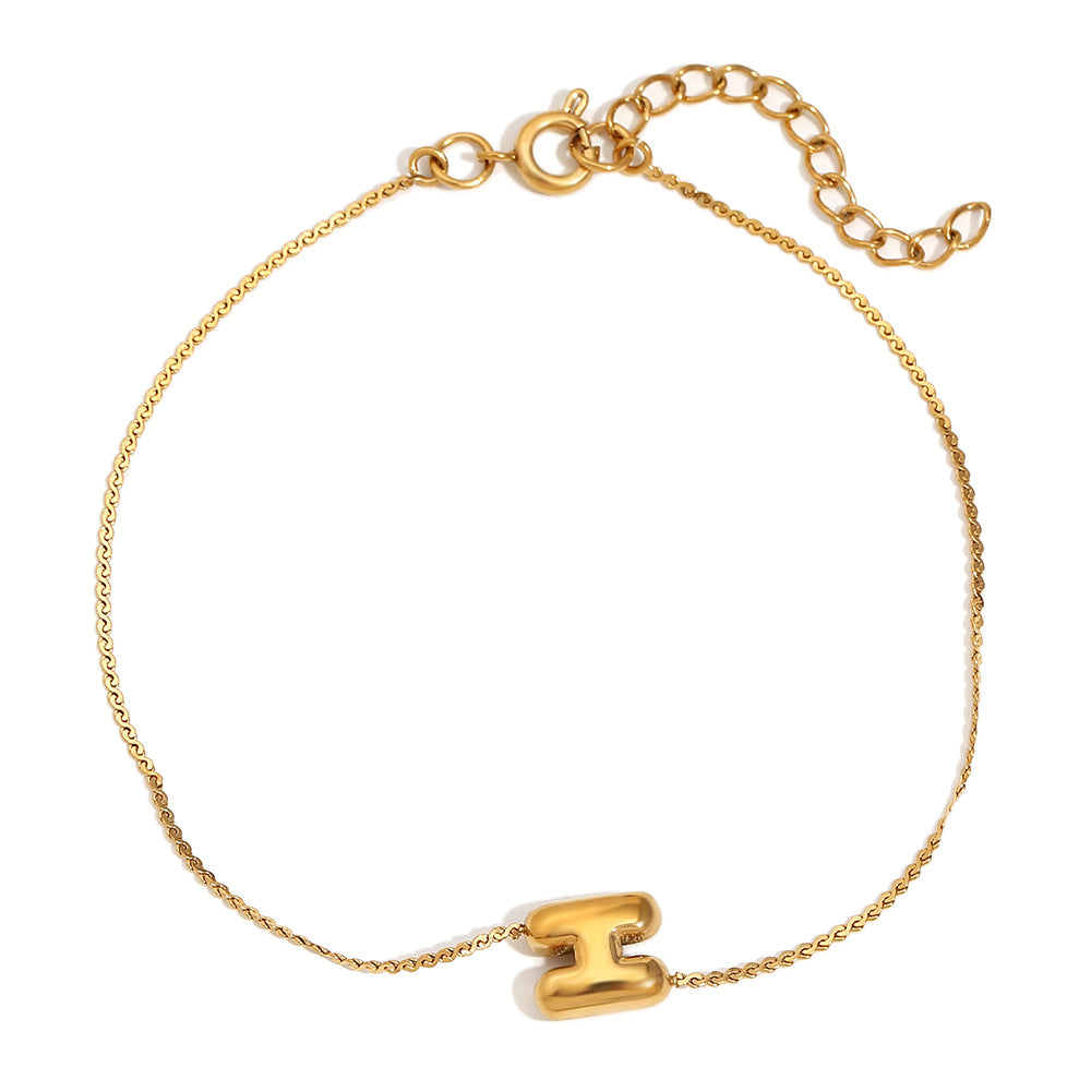 Fashionable Niche Personality Hot Style Simple Hand Jewelry Stainless Steel Plated 18K Gold Bubble Letter S Chain Bracelet