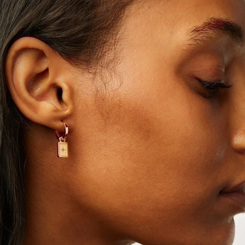 1 Pair Silver Zircon Square Star Drop Earrings