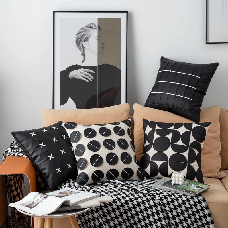 Classic Style Geometric Lattice Solid Color Pu Leather Pillow Cases Couch & Sofa Decor