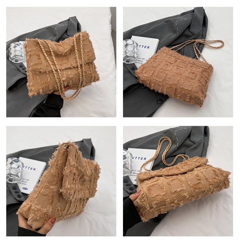 Women's Medium Cloth Solid Color Streetwear Square Magnetic Buckle Shoulder Bag