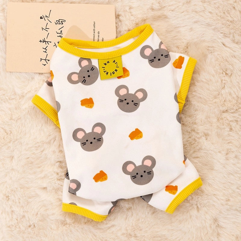 Spring Summer Dog Clothes Cute Bear Striped Four-legged Home Outfit Cat Pet Air Conditioning Clothes