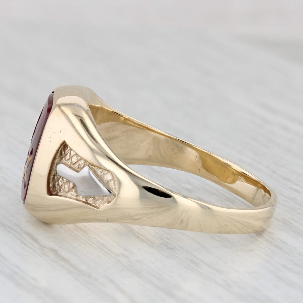 Masonic Square Compass Signet Ring 10k Gold Lab Created Ruby Vintage Blue Lodge