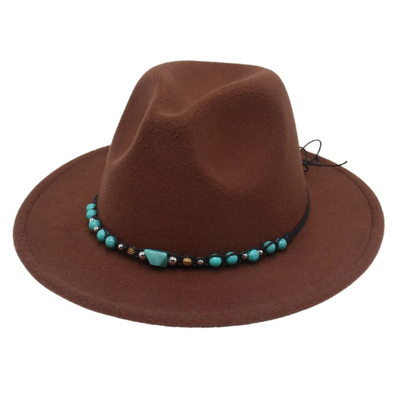 Western Cowboy Hat Big Brim Mountaineering Hat Spring And Summer New Emerald Felt Hat Ethnic Tibetan Hat