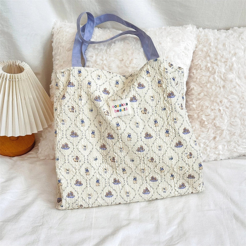 4431 Cute Sweet Printed Puppy Double Layer Canvas Bag Summer New Large Capacity Casual Portable Shoulder Bag