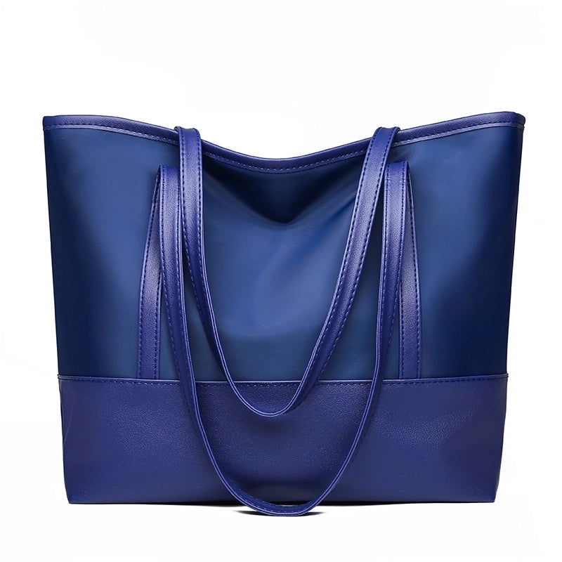 New Women's Tote Bag Korean Style Large Capacity Shoulder Bag Oxford Cloth Stitching Soft Leather Hand Bag