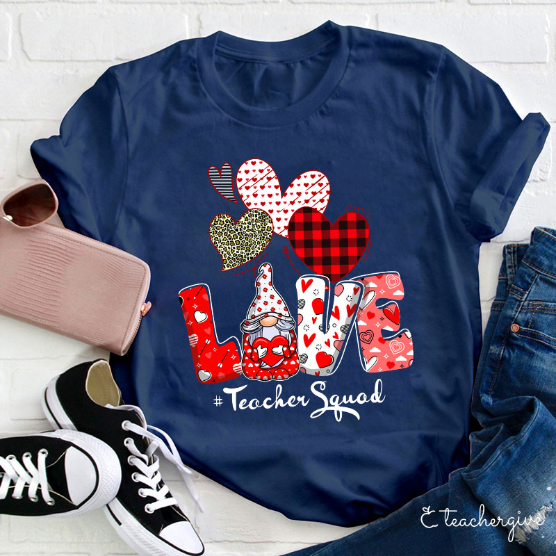 Three Hearts Love Gnome Teacher T-Shirt