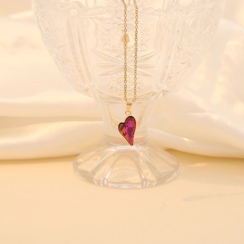 Minimalist Heart Shape 304 Stainless Steel Glass 18K Gold Plated Plating Inlay Pendant Necklace