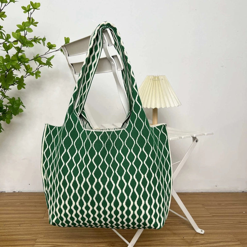 Women's Large Polyester Color Block Waves Streetwear Square Open Shoulder Bag