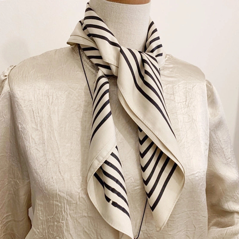 Silk Scarf Women's Small Square Scarf Hair Band Matching Shirt Suit Spring And Autumn Thin Vintage French Style Tube Top Tie Bag Internet Popular