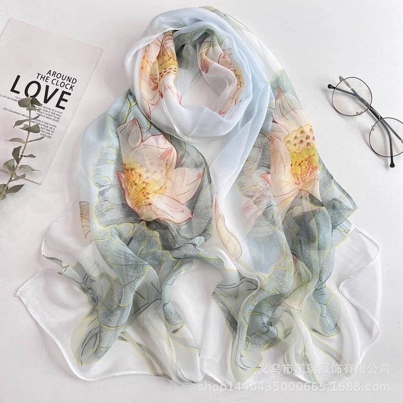 Women's Vacation Color Block Floral Polyester Silk Scarves
