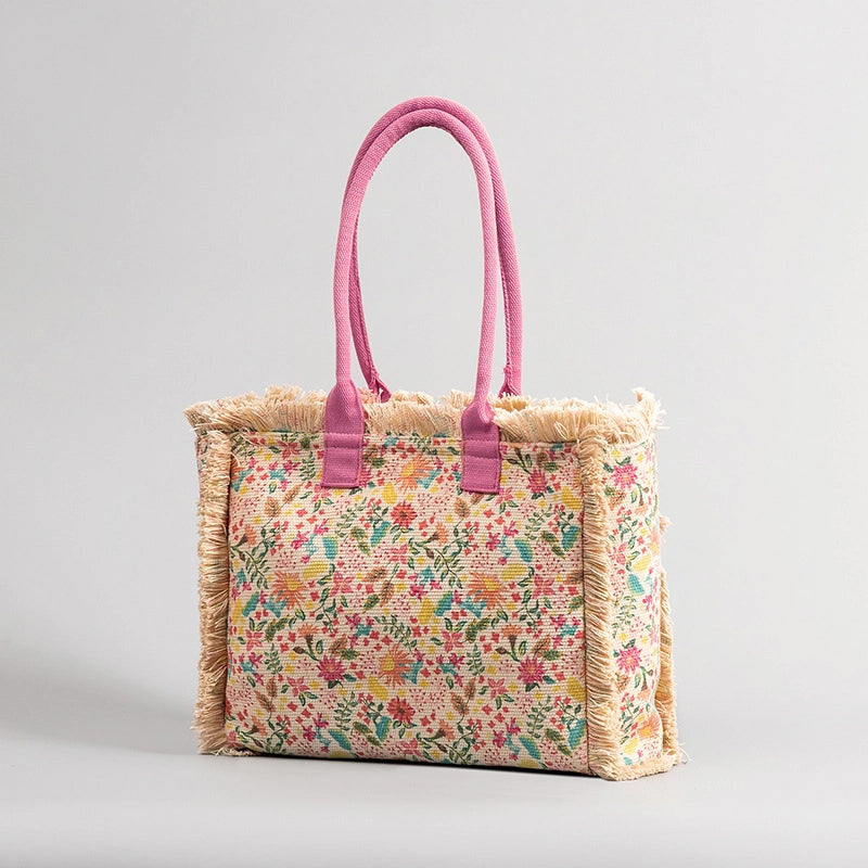 Women's Large All Seasons Polyester Cotton Color Block Classic Style Square Zipper Tote Bag
