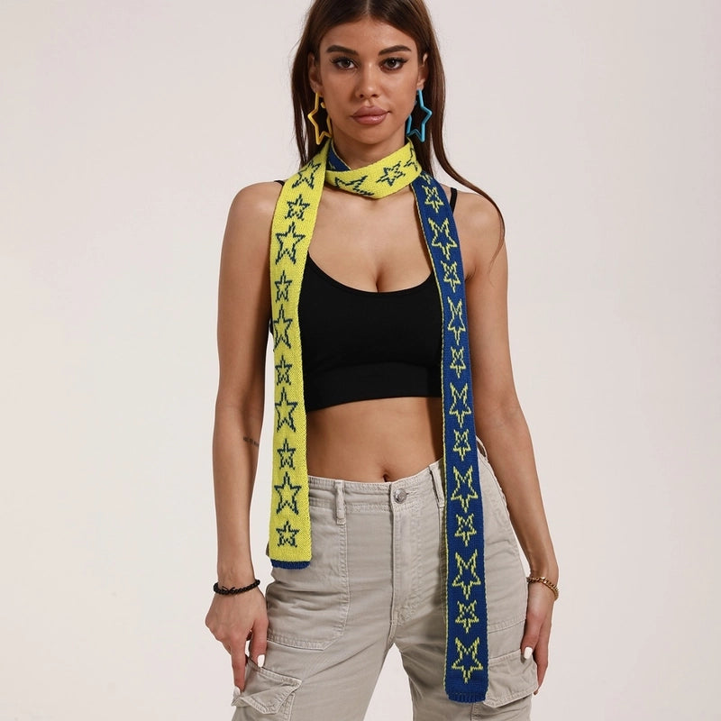 Women's Streetwear Cool Style Color Block Star Acrylic Knitted Scarf