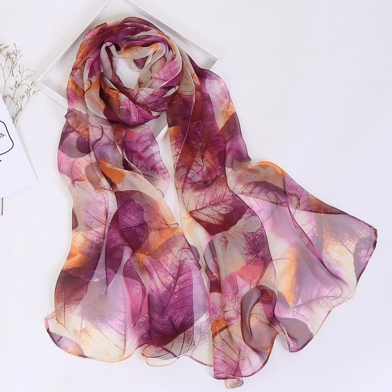 Women's Elegant Color Block Flower Georgette Silk Scarves