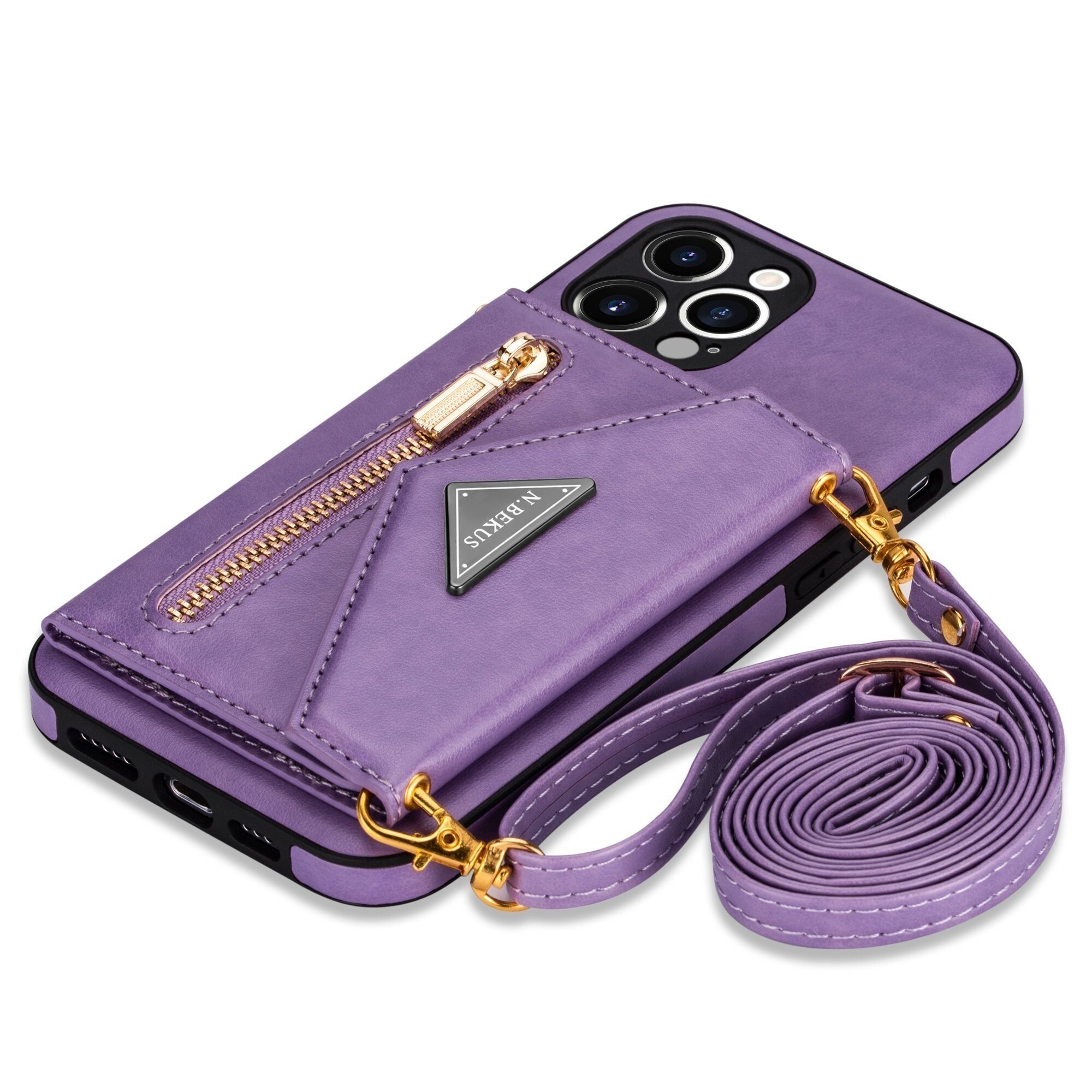 Triangle Crossbody Zipper Wallet Card Leather Case For iPhone