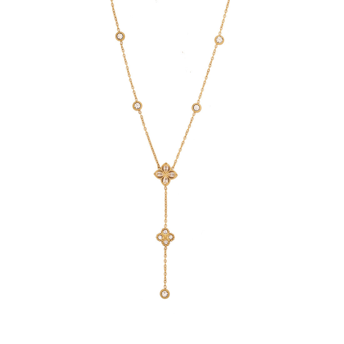 Fashionable Love Y-Shaped Necklace Cross Flower Stainless Steel Clavicle Chain N1459