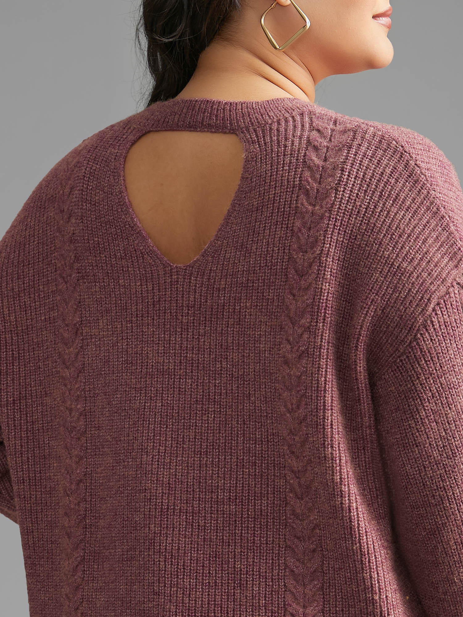 Plain Textured Cable Knit Backless Pullover