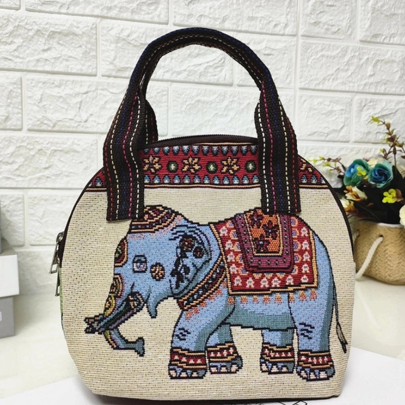 Women's Cotton And Linen Animal Cute Weave Shell Zipper Handbag